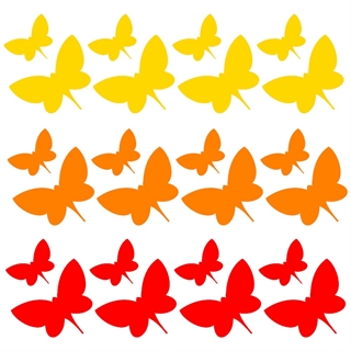 24 Sommerfugler wallstickers i gule, oransje og røde farger