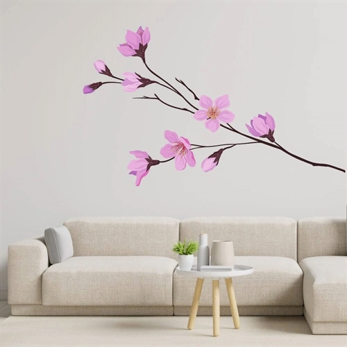 Gren med lilla blomster - wallsticker