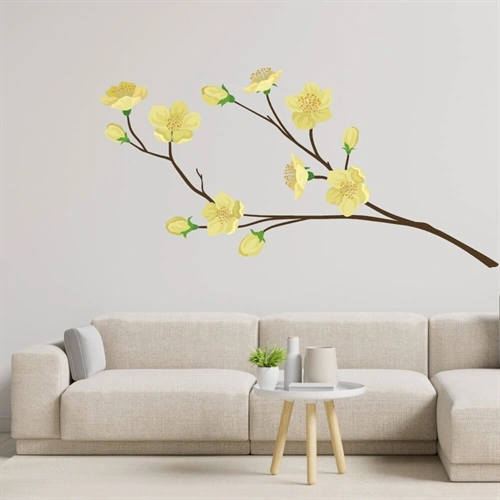 Grein med lyse gule blomster - wallsticker