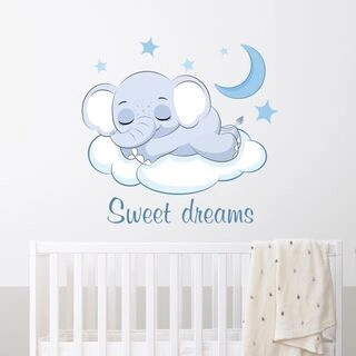 WALLSTICKER: SWEET DREAMS ELEPHANT (Lyseblå)