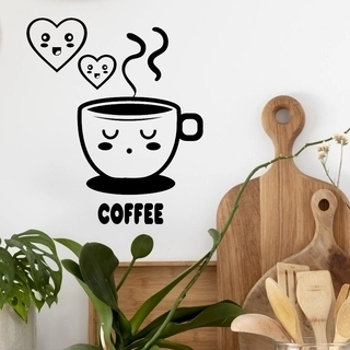 Veggklistremerke med en søt kaffekopp med teksten "kaffe"