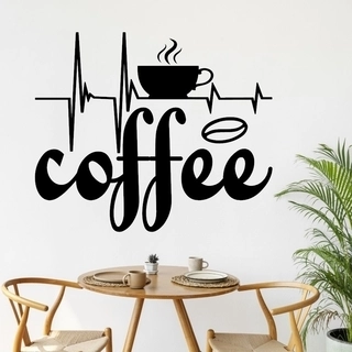 Veggdekor med kaffehjerteslag med kopp og kaffebønne