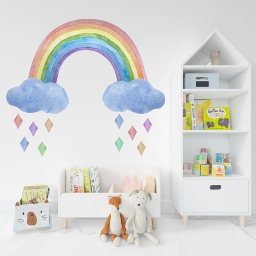 Akvarell veggklistremerke med regnbue med harlekin