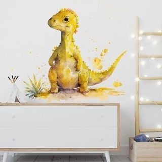Veggklistremerke akvarell med gule dinosaurer
