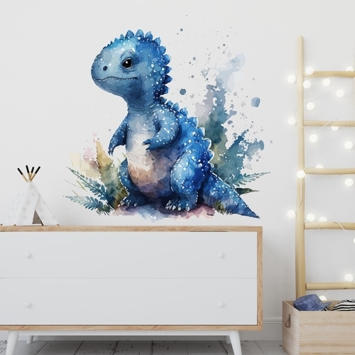 Akvarell veggklistremerke med unike blå dinosaurer