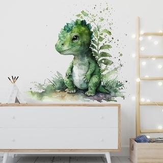 Akvarell veggklistremerke med unike grønne dinosaurer