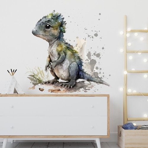 Akvarell veggklistremerke med unike gråbrune dinosaurer