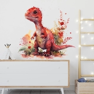 Veggklistremerke akvarell med røde dinosaurer