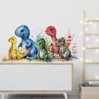 Akvarell veggklistremerke med unike 5 dinosaurer