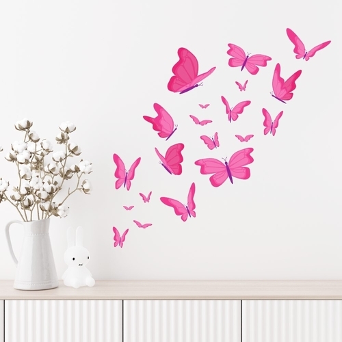 Vakre veggdekor sommerfugler i rosa nyanser