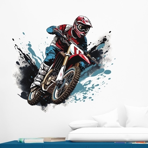 Kult veggklistremerke med tohjuls motocrosssykkel i blått og rødt
