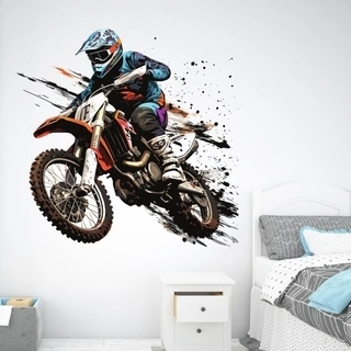 Motocross oransje og blå veggklistremerke