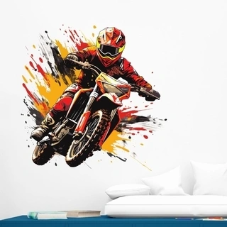 Motocross rødt og gult veggklistremerke