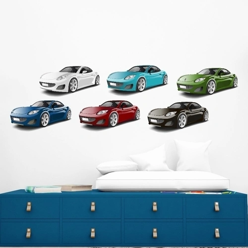 Wallsticker ark med 6 sportsbiler i forskjellige farger