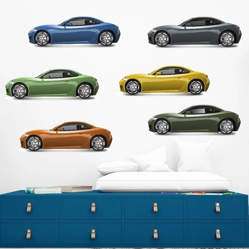 Wallsticker ark med 6 biler i forskjellige farger