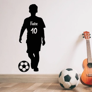 Fotballspillergutt med navn - Wallsticker