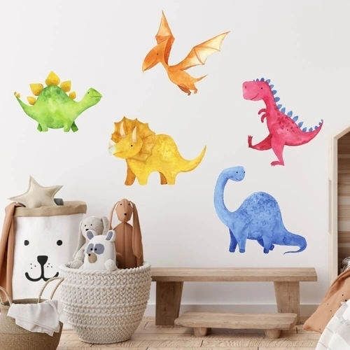 Fine håndtegnede dinosaurer i akvarell veggdekor til barnerommet