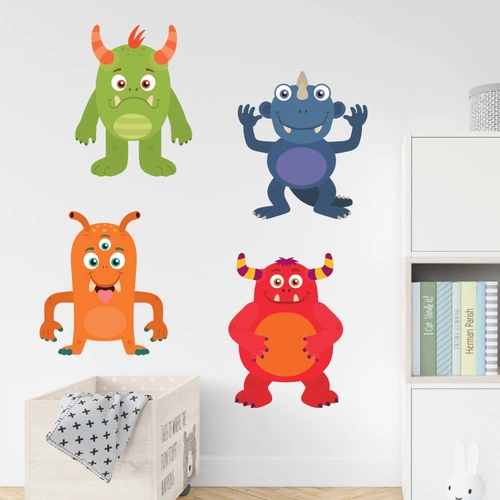 4 søte og morsomme monstre som veggklistremerke til barnerommet