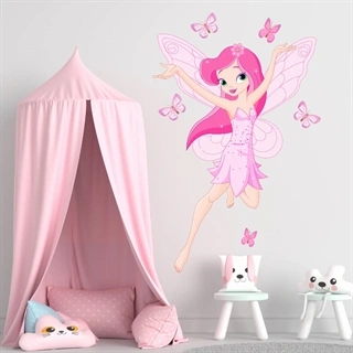 veggklistremerker med supersøt dansefe i vakker rosa og rosa farge med sommerfugler