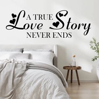 True Love Story med hjerter - wallstickers