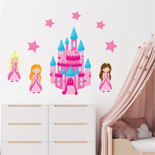 Printede prinsesser med slott - veggdekor