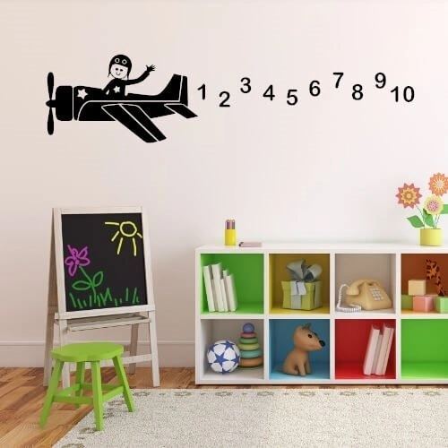 Wallsticker til barnerommet med fly og tall