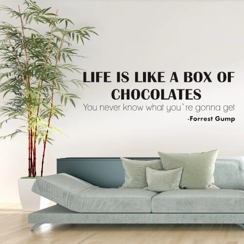 Wallsticker med sitat fra Forrest Gump – Life is like a box of chocolates