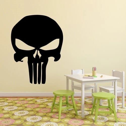 Wallsticker med et ansikt av en "punisher"