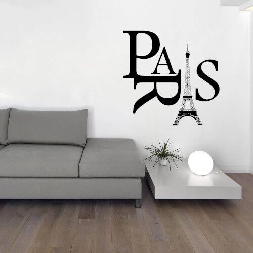 Paris og Eiffeltårnet Wallsticker med tekst Eiffeltårn Sølv Large