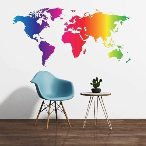 Wallsticker med et verdenskart i mange farger