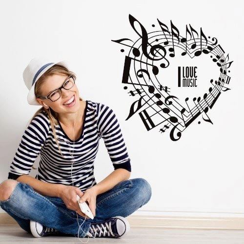 Superkult wallsticker med teksten "I love music" og noter
